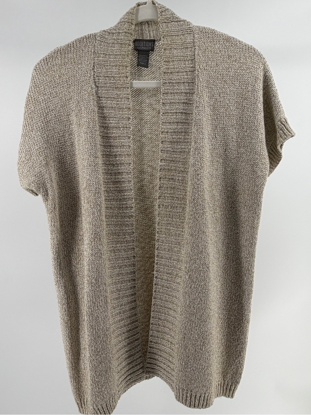Additions by Chico's Short-Sleeve Open Front Cardigan Sweater in Tan, Size Large